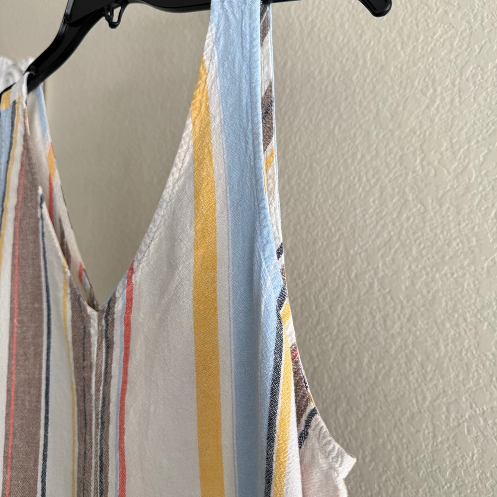 Colorful Striped V Neck Sleeveless Tank Large Multicolor Linen Vacation Beach - Picture 6 of 9